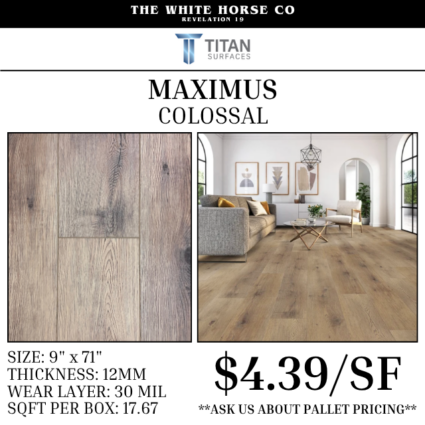 Titan Surfaces Maximus 100% waterproof luxury vinyl plank flooring available at The White Horse Co in Sylvania, GA