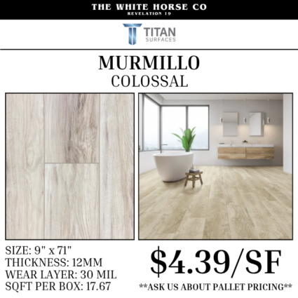 Titan Surfaces Murmillo 100% waterproof luxury vinyl plank flooring available at The White Horse Co in Sylvania, GA